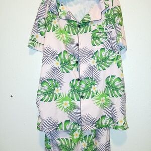 Vibe Green Leaf Print Pajama Set